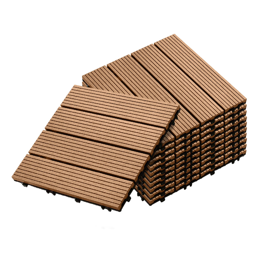 NNEAGS 11 pcs Coffee DIY Wooden Composite Decking Tiles Garden Outdoor Backyard Flooring Home Decor