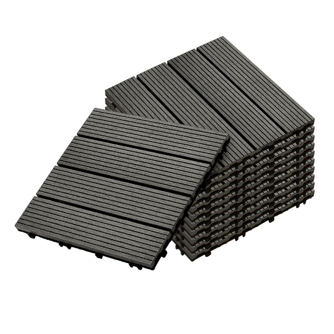 NNEAGS 11 pcs Grey DIY Wooden Composite Decking Tiles Garden Outdoor Backyard Flooring Home Decor