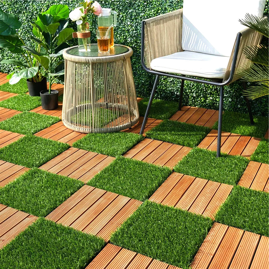 NNEAGS 11 pcs Coffee DIY Wooden Composite Decking Tiles Garden Outdoor Backyard Flooring Home Decor