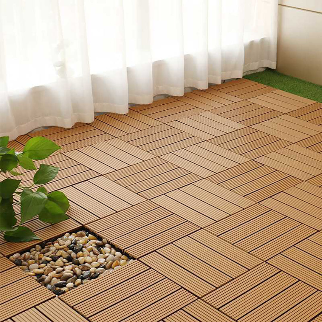 NNEAGS 11 pcs Coffee DIY Wooden Composite Decking Tiles Garden Outdoor Backyard Flooring Home Decor