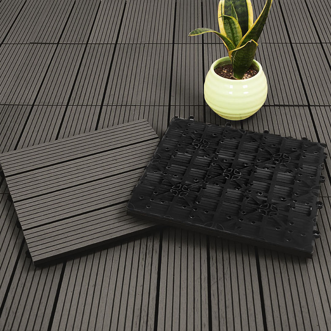 NNEAGS 11 pcs Grey DIY Wooden Composite Decking Tiles Garden Outdoor Backyard Flooring Home Decor