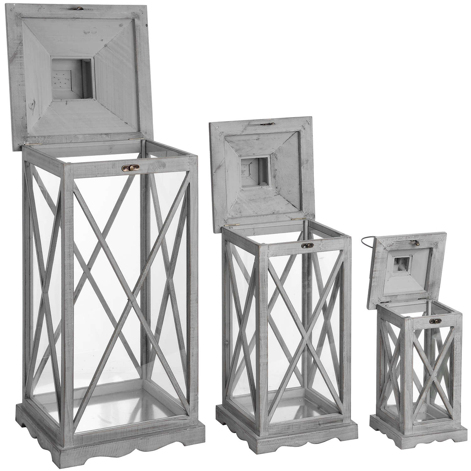 Set Of Three Wooden Lanterns Cross Section